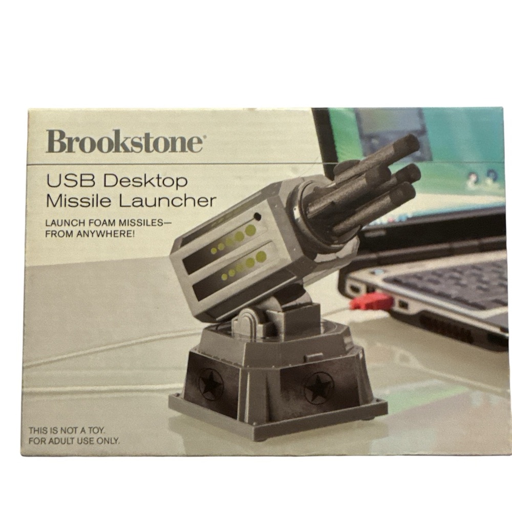 Brookstone USB Computer Desktop Foam Missile Launcher New Open Box